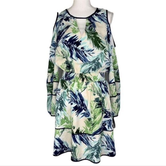 Adelyn Rae Ivory Green Cold Shoulder Printed Dress Women's Size Med New - Picture 3 of 10